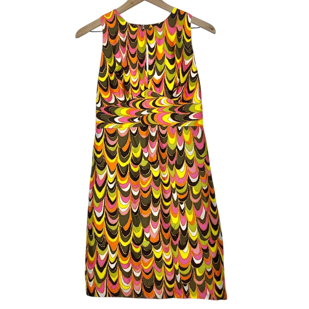 Milly New York Silk Sleeveless Retro Pattern Multicolor Mini Dress Size 6